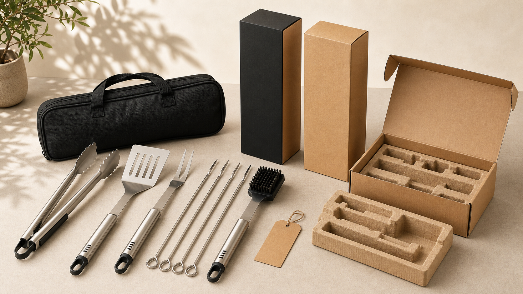 収納バッグ付きBBQツールセット、ブランク小売ボックス、ハングタグ、カートンインサート