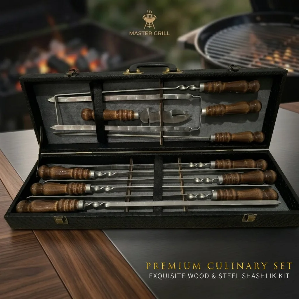 10-Pack ShaShlik Kebab Skewers Kit with Wooden Handle | Stainless Steel wholesale product image 2