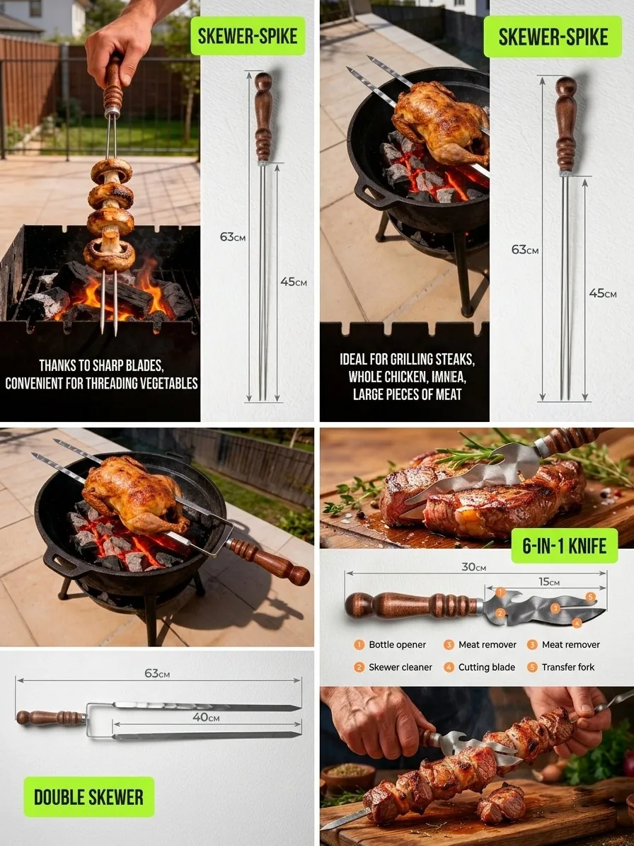 10-Pack ShaShlik Kebab Skewers Kit with Wooden Handle | Stainless Steel wholesale product image 4
