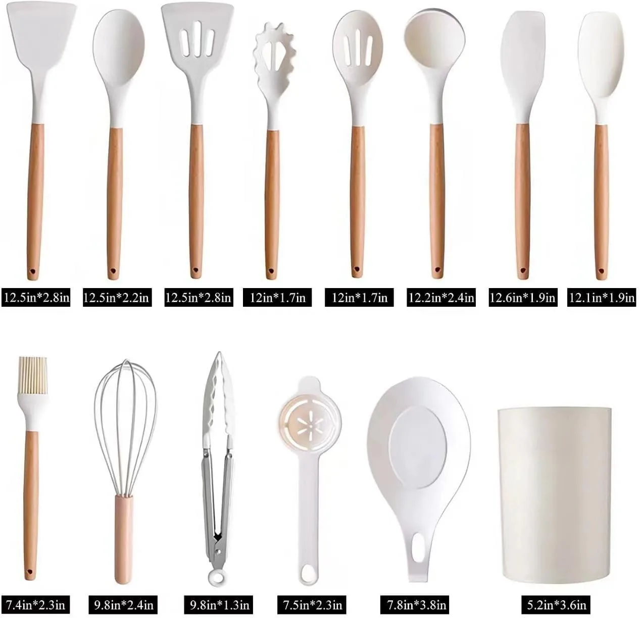 Set di 13 utensili da cucina in silicone con manico in legno - immagine 2