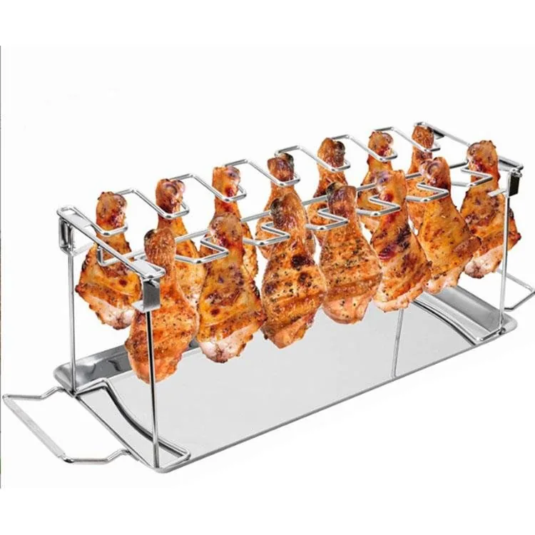 14 Slots Drumsticks Grill Stand with Tray | Stainless Steel Grilling Rack wholesale product image 1