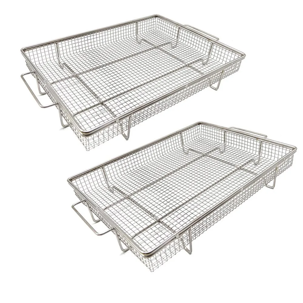 Lot de 2 paniers pour friteuse à air pour four de cuisine – Panier en maille d'acier inoxydable pour grils extérieurs image produit 1