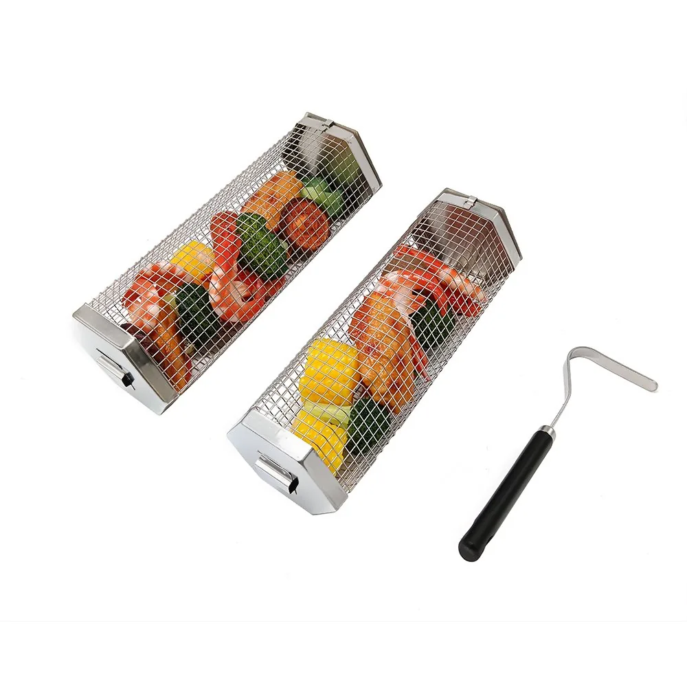 Confezione da 2 cestelli esagonali rotanti per griglia, cestello BBQ in acciaio inox immagine prodotto all'ingrosso 3