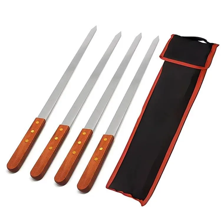 4本入りフラットケバブ串 収納袋付き ステンレス鋼 卸売製品画像1