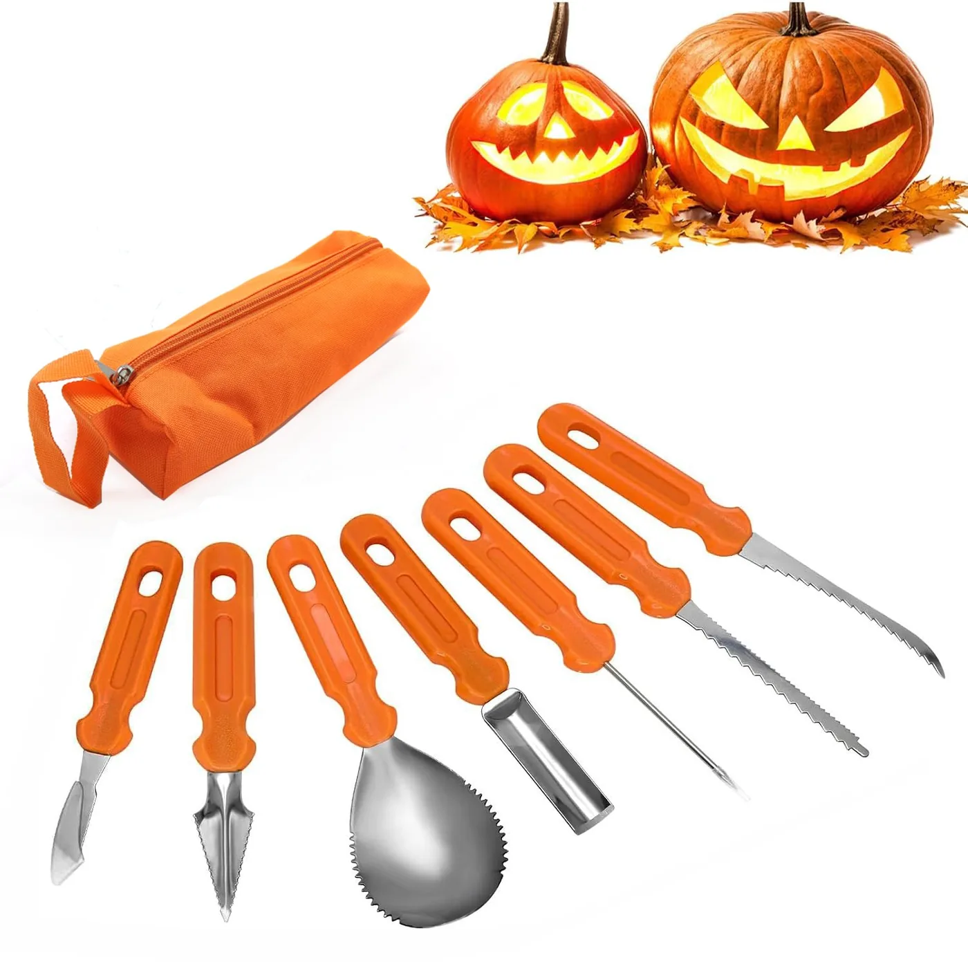Kit de sculpture de citrouille Halloween 7 pièces avec sac de rangement image produit en gros 1