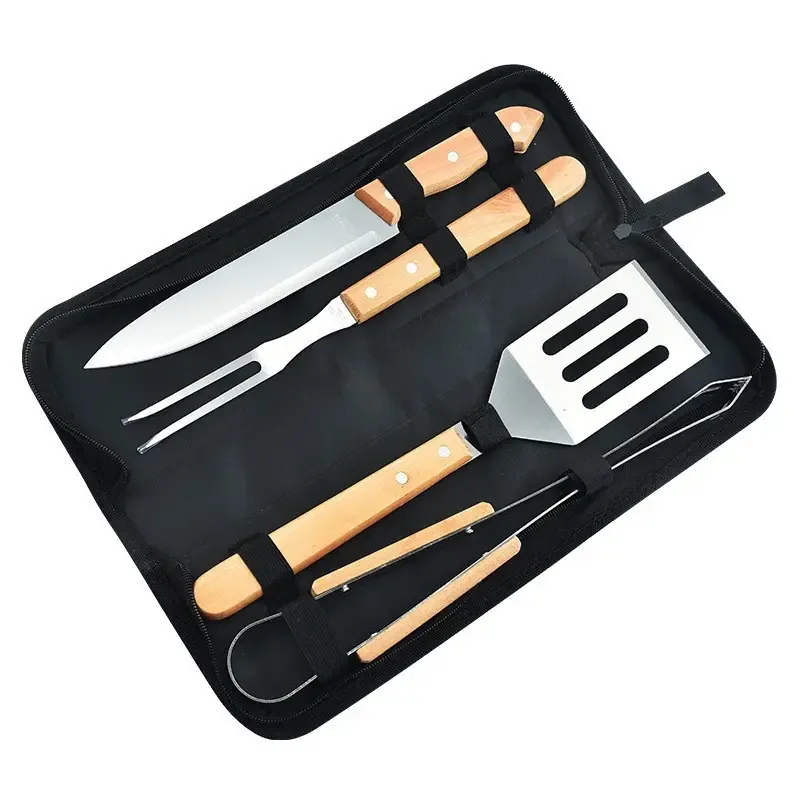 21点BBQツールセット（木製ハンドル・アルミケース入り） - 製品画像1