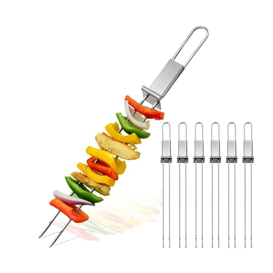 プッシュバー付きBBQ串 ステンレス製グリルフォーク 卸売商品画像1