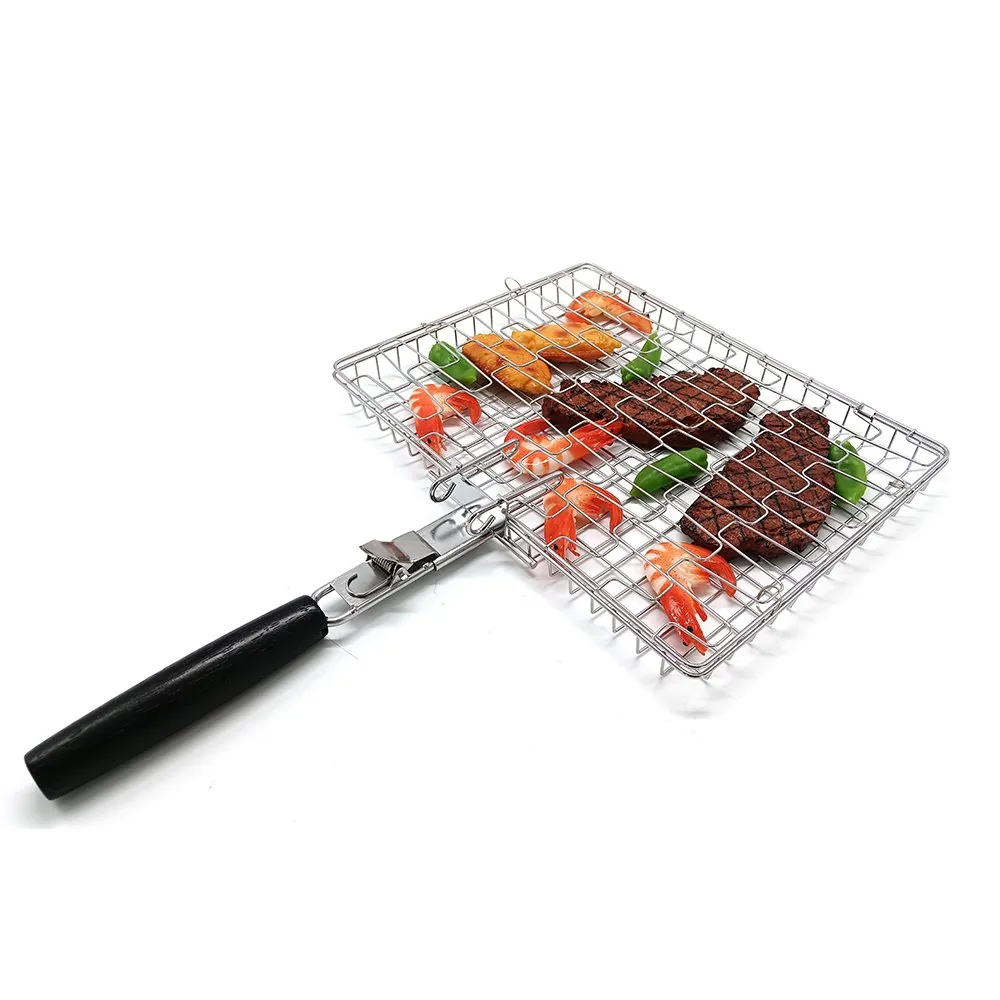 BBQステーキグリルバスケット 木製ハンドル付き 卸売り商品画像1