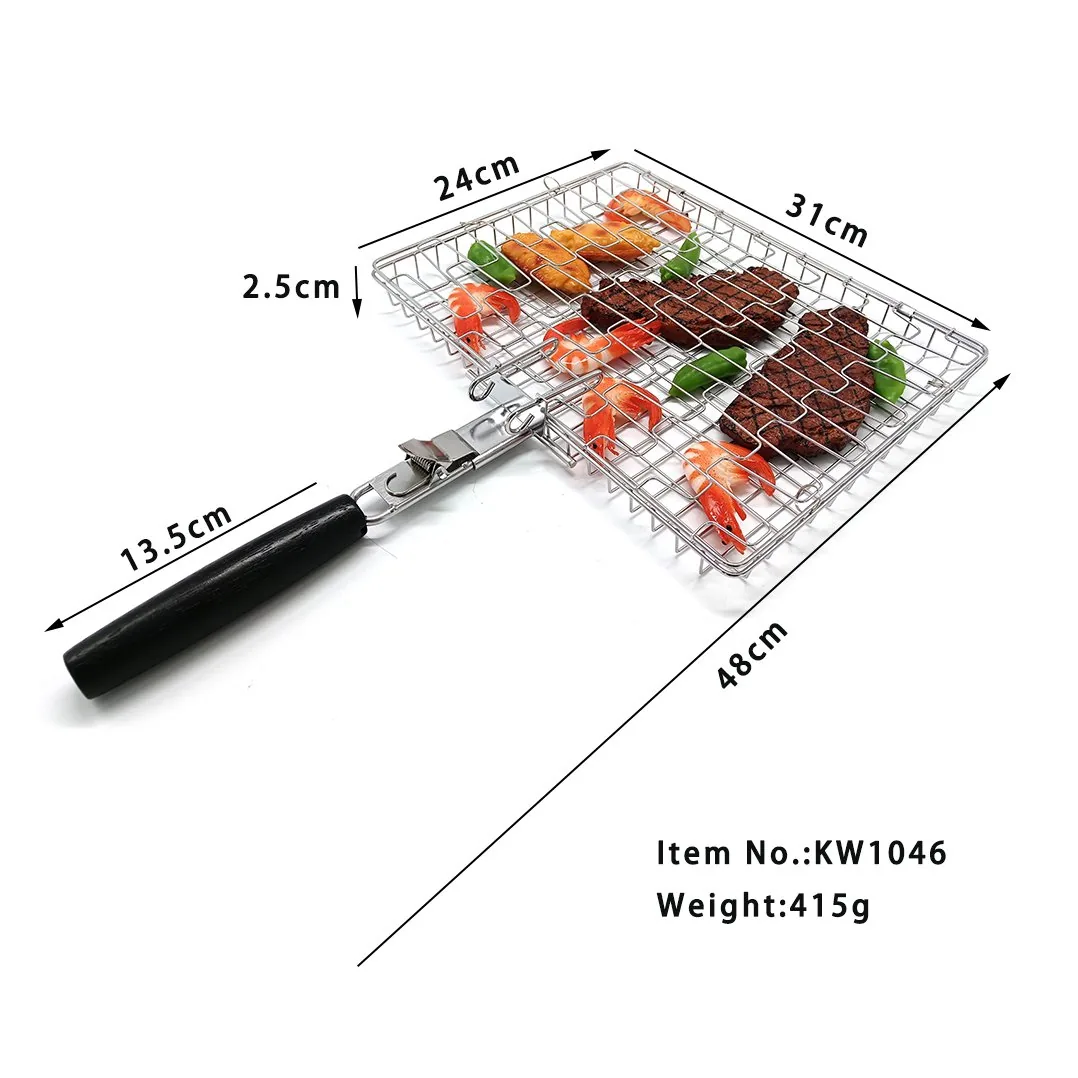 Panier de grillade pour steak BBQ avec manche en bois ergonomique image produit 3