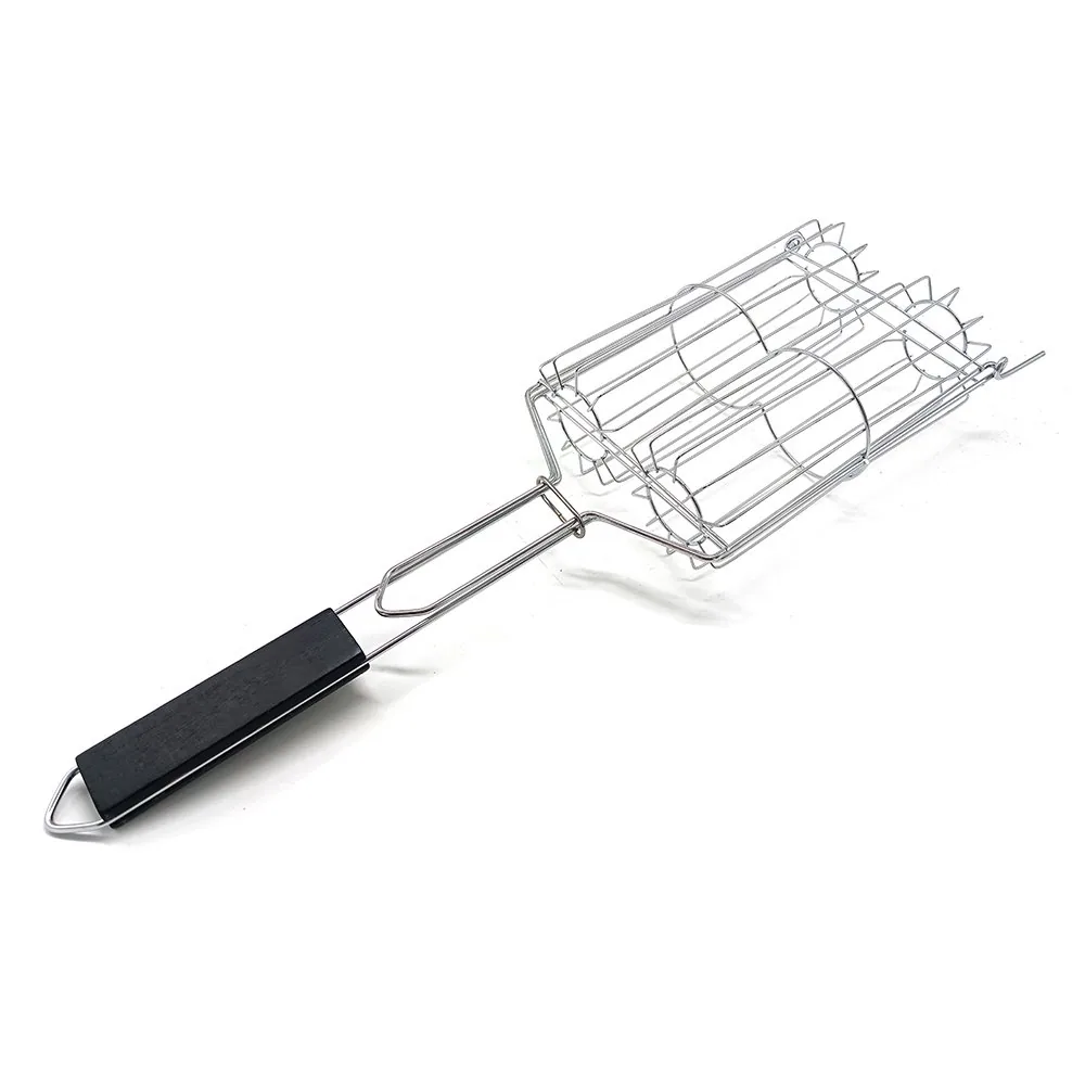 トウモロコシ焼き用グリルバスケット | 丸型グリルバスケット（木製ハンドル付き）卸売商品画像1