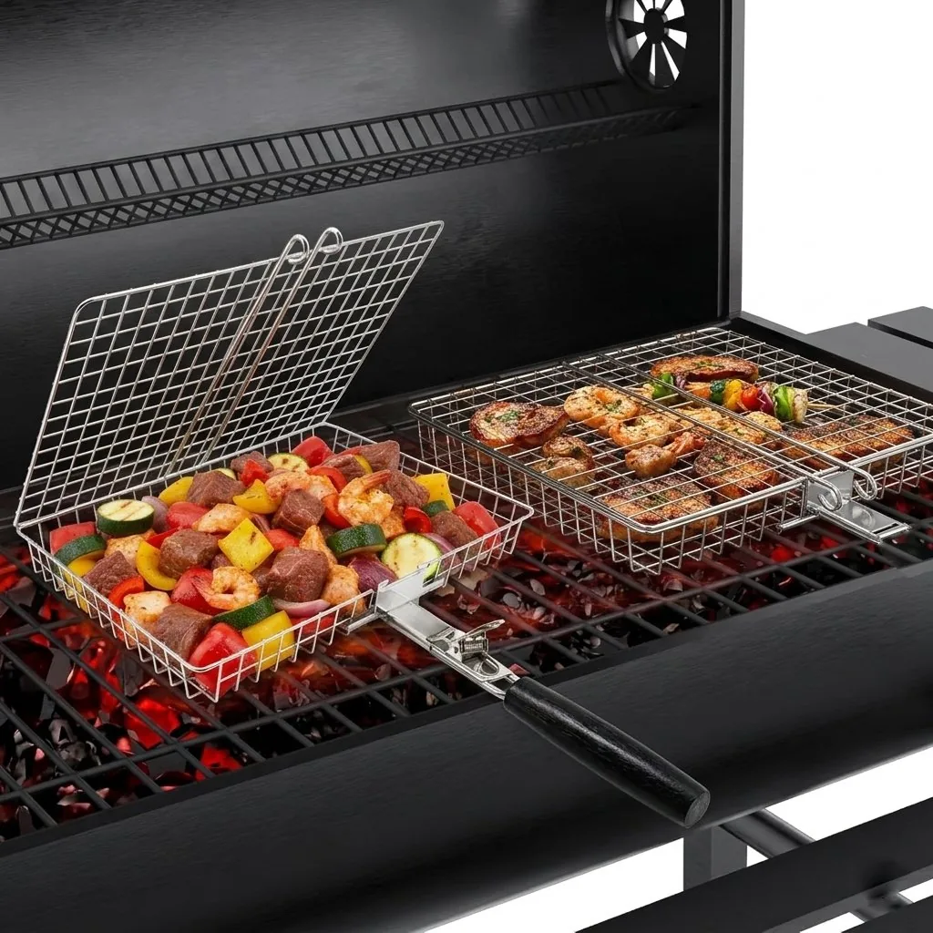 Корзина для гриля BBQ со съемной ручкой, нержавеющая сталь - оптовое изображение 2