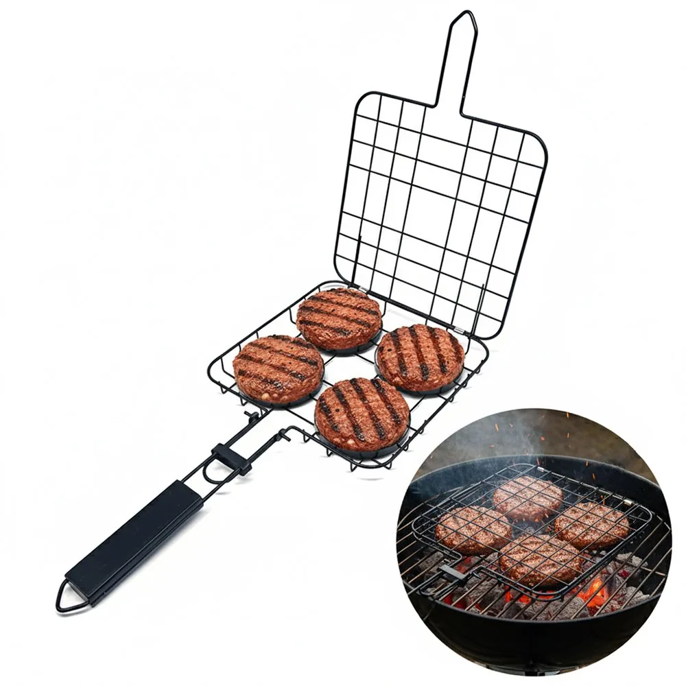 折りたたみハンバーガーグリルバスケット ノンスティック 商品画像1