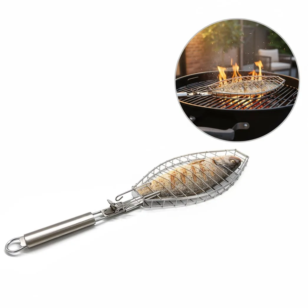 魚用グリルバスケット | ステンレス製 | 折りたたみ・取り外し可能ハンドル 卸商品画像1