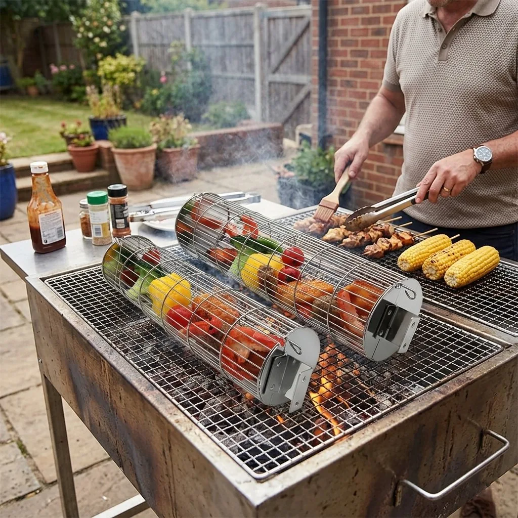Heavy-duty Nesting BBQ Rolling Grill Baskets – 2 Pack wholesale product image 2