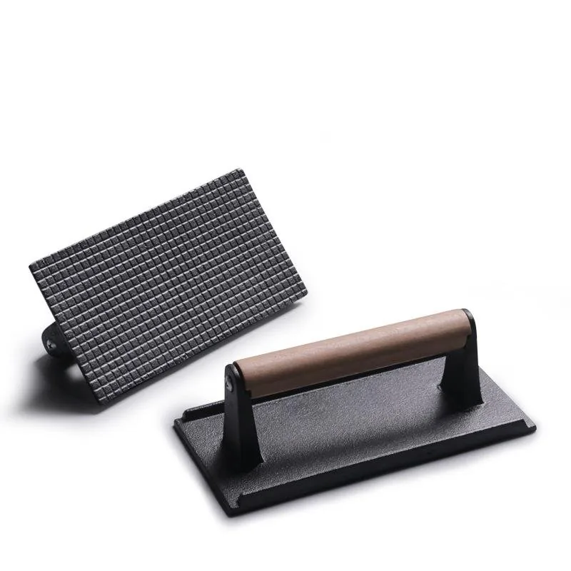 Pressa per smash burger in ghisa con manico in legno immagine prodotto all'ingrosso 1