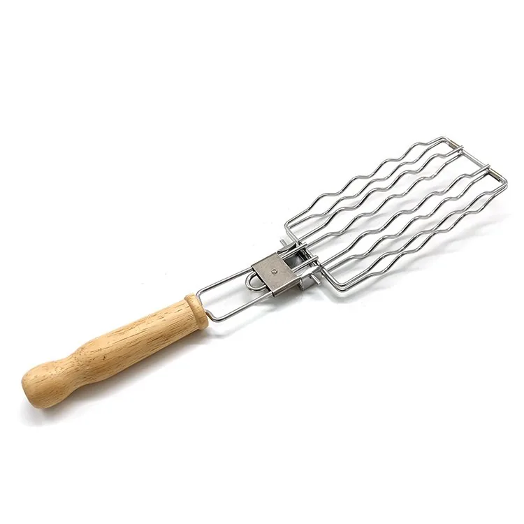 ホットドッグ・ソーセージ焼き網バスケット | 木製取り外しハンドル付きバーベキューバスケット 卸商品画像1