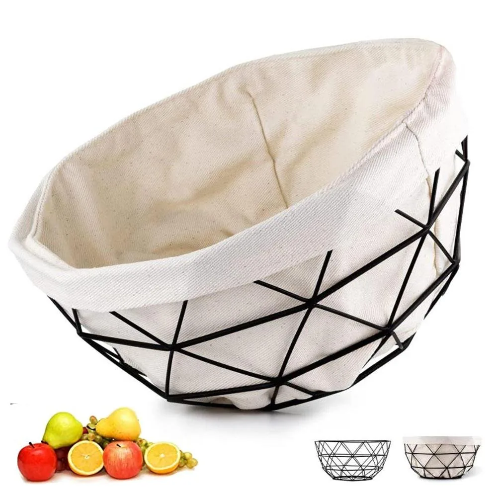 Panier à fruits en fil métallique avec sac en coton - image 1