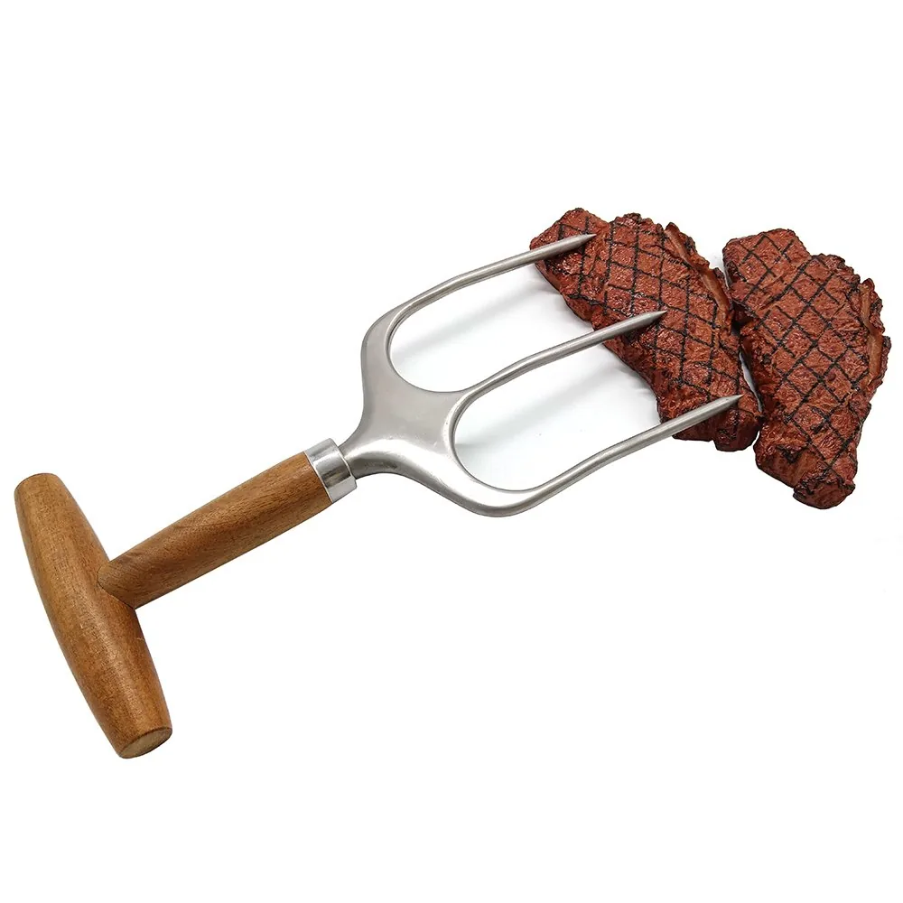 Forchetta per sollevare tacchino e pollame con manico in legno – utensile professionale per carne immagine prodotto all'ingrosso 3
