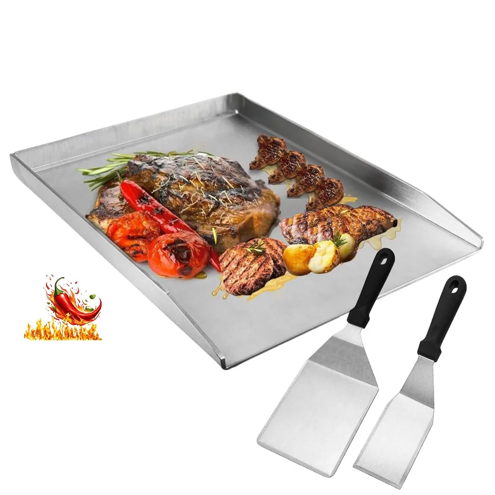 Piastra rettangolare in acciaio inox 40x30 cm per barbecue a gas e carbone immagine 1