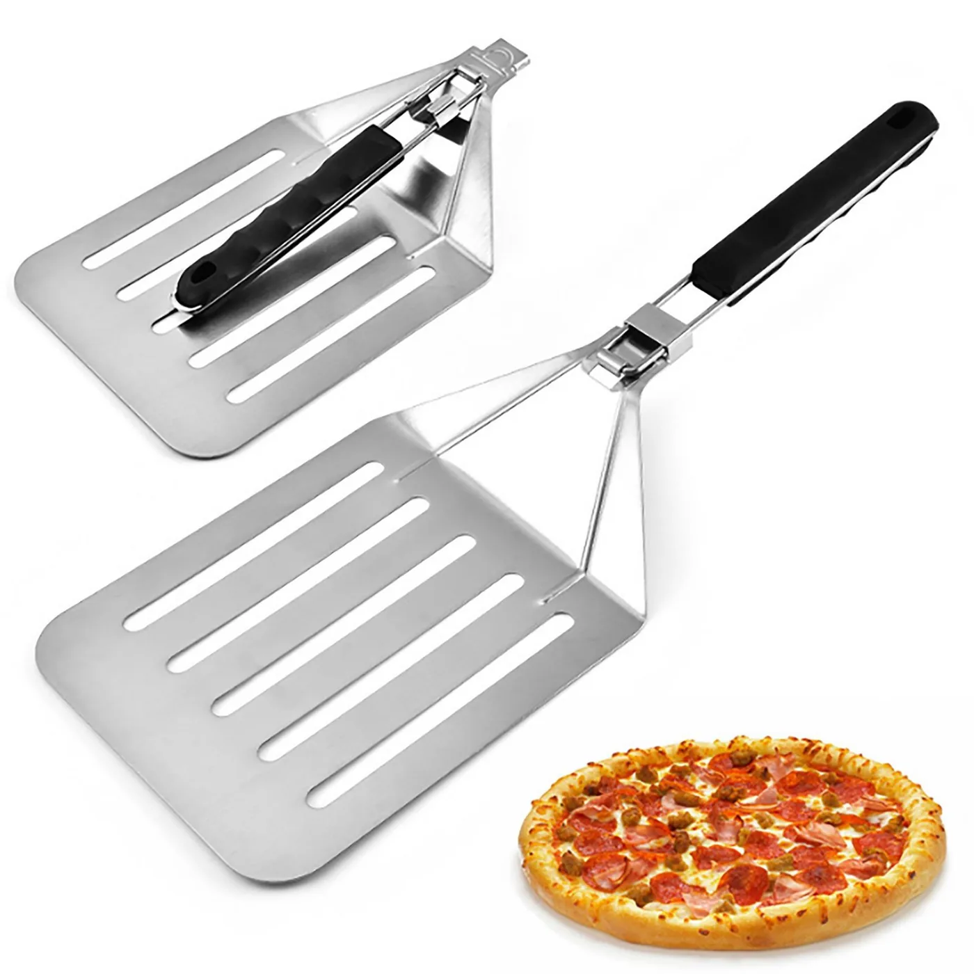 Paletta per pizza in metallo perforato con manico in PP - immagine prodotto 1