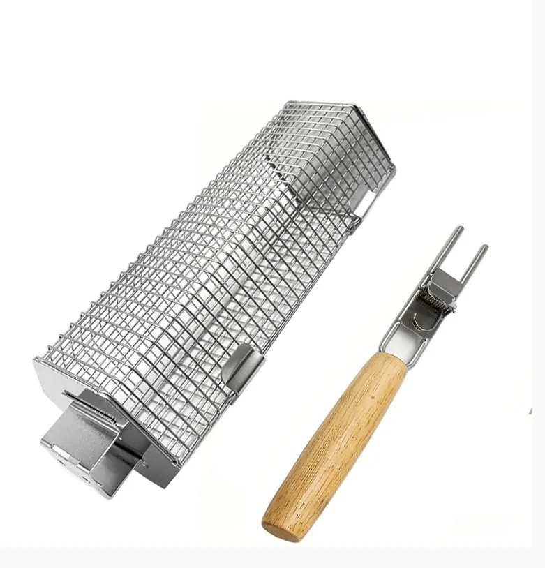 Kit cesto per griglia BBQ in acciaio inox con manico in legno rimovibile immagine prodotto all'ingrosso 3